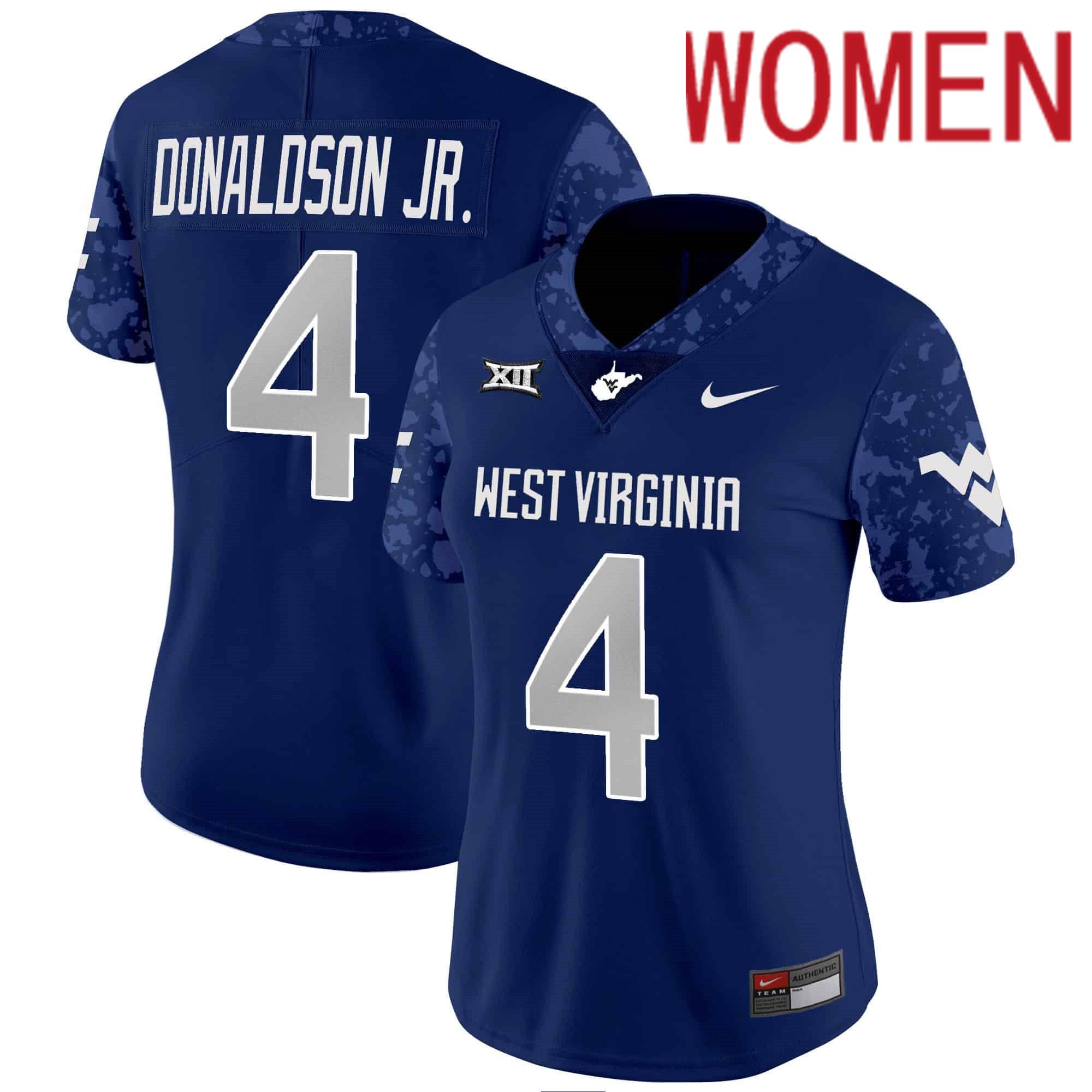 Women West Virginia Mountaineers #4 Donaldson jr Blue 2024 Nike Vapor Limited NCAA Jersey->women nfl jersey->Women Jersey